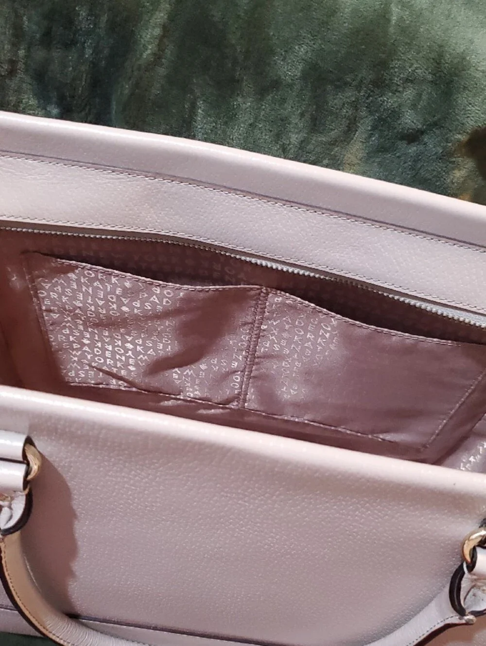 kate spade pale mauve leather tote with logo plaque